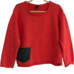 Shannon Passero Coral 100% Cotton Crewneck Sweater Denim Pocket Size Medium Pink Photo 0