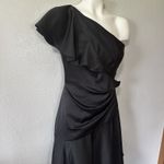 Theia Lara Black One Shoulder Mini Knee‎ Length Dress Size 0 Flutter Sleeve Photo 2