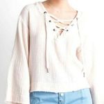 Anthropologie Cloth & Stone Gauze Wide Sleeve Lace Up V Neck Peasant Top Size XS Photo 0