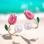 Stunning One Pair‎ of Gold Plated Elegant Pink Rose Bead Ear Studs Earrings Photo 3