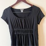 Ann Taylor Modal Black Short Sleeve Top Ruched Front Size Small Round Neck Photo 1