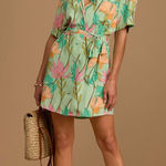Lulus  Totally Tropical Light Green Floral Print Button-Up Shirt Dress Photo 0