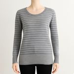 Gap  Womens XS Gray White Striped Boatneck Sweater Merino Wool Blend‎ Neutral Photo 0