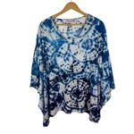 Belle Kim Gravel Tie Dye Woven Aloha Poncho Size XL Blue Kaftan Lightweight Photo 1