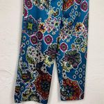 Natori Blue Paisley Satin Wide Leg Pants Womens M Beachy Casual Pull On PJ Size M Photo 4