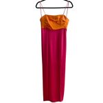 Alice + Olivia NEW NWT  Lilita Two Tone Satin Midi Dress In Tangerine/Candy Pink Photo 3