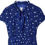 J Crew Factory Women’s Sz 4 Short Sleeve Dress Floral Collar Neck Tie A1771 Blue Photo 1