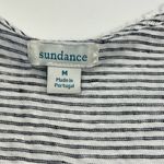 Sundance  Black‎ White Stripe Long Sleeve Linen Top Medium Crochet Neckline *FLAW Photo 1