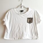 French Connection  Top White Leopard Pocket Oversized Cropped T-Shirt Sz XS EUC Photo 2