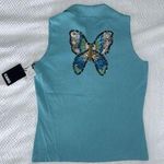 Cabo NEW Women's Medium Butterfly Polo Vest Button Bead Embellished Embroidered Blue Photo 0