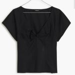 Madewell NWT Twist Front Seamed Cotton Top Black Woman’s Size 0 XS Short Sleeve Photo 0