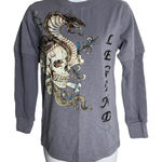 Vintage 90s Chams Skull Snake Crewneck T Shirt S Blue Long Sleeve Layered Look Photo 0