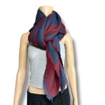 Boutique Womens Woven Knit Plaid Scarf Wrap with Fringe Blue Red Soft and Warm Photo 4