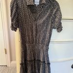 Skylar + Madison  Brown and White Ruffled Puff Sleeve Mini Dress Photo 4