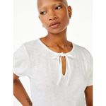 Free Assembly | White Tie Neck Top with Puff Sleeves | Small Photo 2
