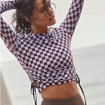 Free People NEW  x Salt Gypsy Ruched Printed Surf Rashguard‎ XS Purple Check Photo 0