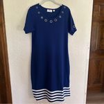 Quacker Factory  Blue White Size XS Short Sleeve‎ Striped Hem Knit Dress Grommets Photo 11