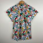 Aura Button Up Blouse Sz Small Colorful Leaf Print Short Sleeve Beachy Tropical Photo 2