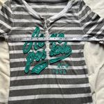 Aeropostale Y2K Aéropostale logo white and grey striped henley ribbed long sleeve tee large Photo 5