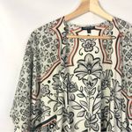 Topshop White & Black Floral Short Sleeve Tassel Hem Kimono Top S Photo 2