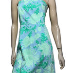 Tibi Women’s 6 Blue Green Floral Leaf Print Corset Tie Back Strapless Mini Dress Photo 0