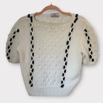 Vintage Hand Knit French Girl Preppy Coastal Short Sleeve Sweater With Pom Poms White Photo 1