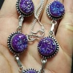 Sterling Silver Titanium Druzy gemstone 925  women gemstone Necklaces. Photo 0