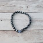 Dark Grey Stretch Bracelet with One Bead with Blue Gems Gray Photo 1