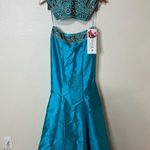 Shail K  4039 turquoise beaded satin halter mermaid two piece prom NEW 2 Photo 0