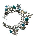 2 ocean themed bracelets. Starfish seashells beads charm bracelet bangle silver Photo 3