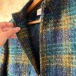 Vintage Jones New York green blue plaid angora wool mock neck cardigan jacket Size 12 Photo 6