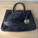 Michael Kors  Dillion Tote Black Croc Embossed Satchel Gold Hardware Structured Photo 1