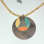 Wooden Beaded Silver Tone Boho Polka Dot Pendant Necklace Brown Photo 0