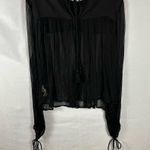 Free People NWT  FP Retro Femme Black Semi-Sheer Blouse Beaded Tassel Ties S Photo 1
