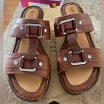 Born Kimi Brown Leather Slip On Buckle Wedge Heel Sandal Size 7 Photo 1