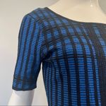 Andrew Marc  Checkered Knee Length Dress in Black and Blue Photo 3