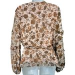 CeCe Cream Tan Fall Floral Leaves Ruffle Long Sleeve Tie Waist Wrap Top size L Photo 5