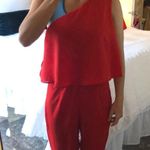 Red One Shoulder tie Jumpsuit Photo 0