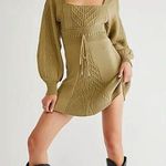 Free People  Womens Sweater Olive Green Emmaline Balloon Sleeve Mini Dress Size M Photo 0