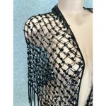 Vintage Black Gothic Lace Shawl Wrap Sequin Whimsigoth Stevie Fringe Open Front Photo 4