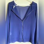 Naked Zebra 🌞 Sheer Royal Blue Full Zipper Back Long Sleeve Blouse. Photo 7