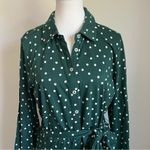Boden Laura Polka Dot Jersey Midi Shirt Dress Size 12L Forest Green Long Sleeve Photo 5