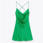 ZARA Kelly Green Satin Cowl Mini Dress XS Blogger Favorite Photo 5