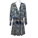 Jaase Blue Floral Babydoll Long Sleeve Boho Tassels Flare Dress Size LARGE Photo 1