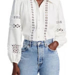 AQUA  White Lace Trim‎ Long Sleeve Button Down Blouse Top - XS Photo 0
