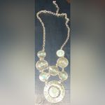 Greens, Blues, orange & Silver tone Bib Necklace 16" with matching earrings Photo 3