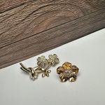Rhinestone Flower Gold Tone Lot Of 2 Flowers Photo 0