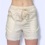 Free People Tomboy Shorts Linen Blend Loose Baggy Pockets Raw Hem Ivory Photo 1