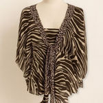Michael Kors Silk Animal Print Blouse | Tie Front | Wing Sleeves | Brown | Size Size L Photo 0