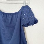 Carolina K Off The Shoulder Top Cotton Puff Sleeve‎ Embroidered Boho Navy Top XS Blue Photo 2